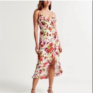 Abercrombie Fitch Floral Strawberry Ruffle Wrap Midi Dress‎